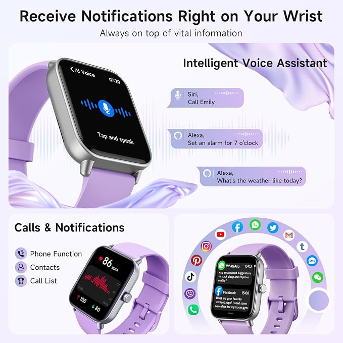 Gydom Smart Watches for Women for Android & iPhone, Alexa Built-in, 1.8" Smartwatch with Heart Rate/SpO2/Sleep/Stress, IP68 Waterproof Fitness Tracker, 101+ Sports Modes, Purple