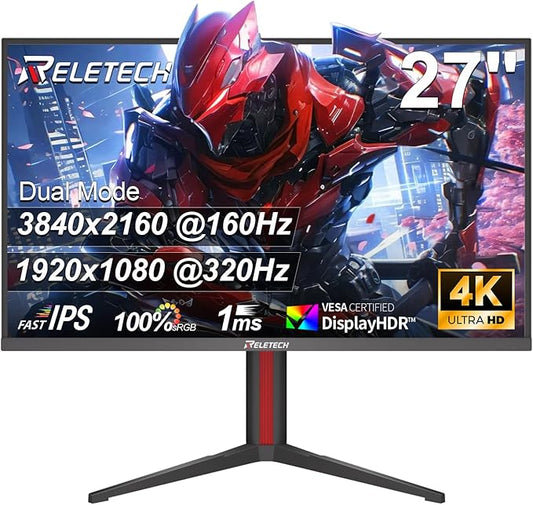 27" Dual Mode Gaming Monitor, 4K UHD 160Hz & FHD 320Hz, Fast IPS 1ms, Adaptive Sync, HDR300, HDMI 2.1 & DP 1.4, Height Adjustable, VESA Mountable (GT27 Twin)