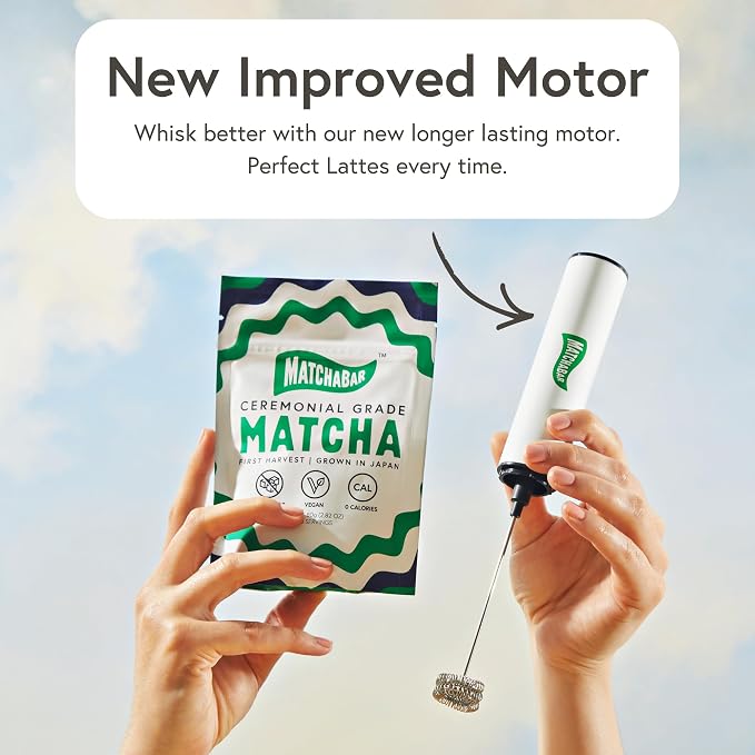 MatchaBar Electric Milk Frother Hand Blender - Stainless Steel Electric Matcha Whisk, Handheld Drink Mixer for Coffee, Greens & Protein - Easy to Clean USB Rechargeable High-Speed Immersion Blender