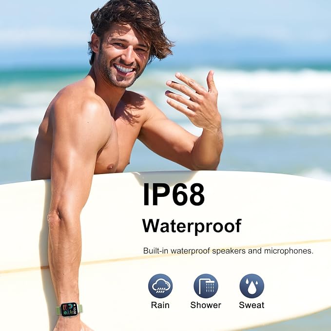 Smart Watch for Men Women (Answer/Make Call), 1.96" HD Smartwatch with Heart Rate/Sleep Monitor/Pedometer/Calories, 113+ Sports Fitness Watch, IP68 Waterproof Activity Tracker for Android iOS-Green
