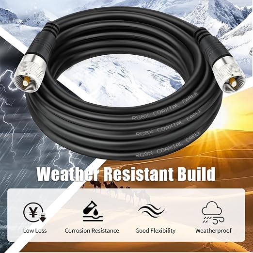 CB Coax Cable, 20ft RG8x Coaxial Cable UHF Male to Male Low Loss, 50 Ohm for HAM Radio Antenna