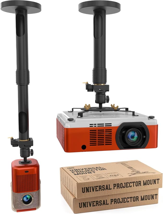 PropVue Universal Projector Mount - Adjustable Ceiling or Wall Mount for Office & Home Mini Projectors - Full Motion, Easy Installation, 360° Swivel, Extendable Length 13.8" to 21" (Pack of 2)