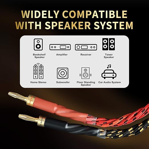 9 AWG 2Pack Audiophile Speaker Cable – Speaker Wire with Banana Plugs,4N OFC Core,Nylon Braid,Audio Wire,Compatible with Amplifier,Speakers,AV Receiver& Home Theater(6.56ft/2m)