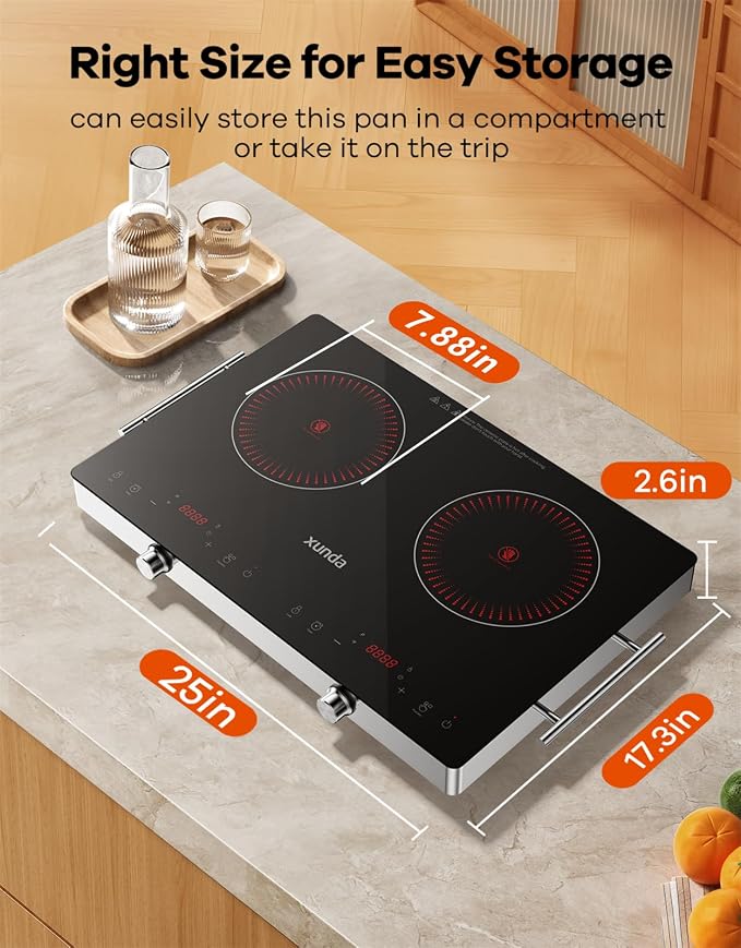 2 Burner Electric Cooktop 110V, Hot Plates Electric with Carry Handle, Ceramic Cooktop for Home, VR, 1800W Touch & Knob Control Timer, Safety Lock (Black)