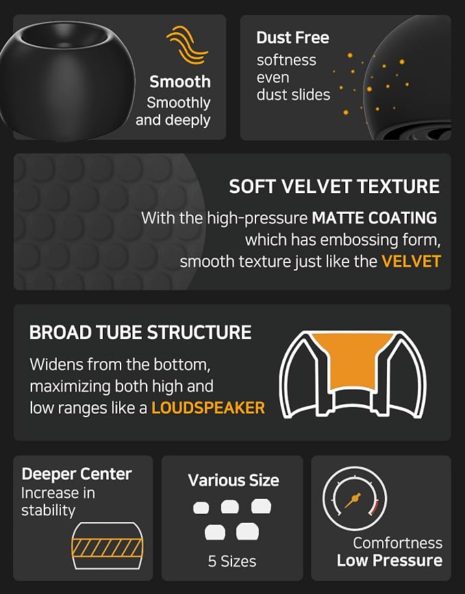 ELOIT Velvet Wide Bore Silicone Eartips for 4-6mm Nozzle, Replaceable IEM Earbud Tips with Enhanced Sound Quality and Comfort (Full Size(5 Pairs))