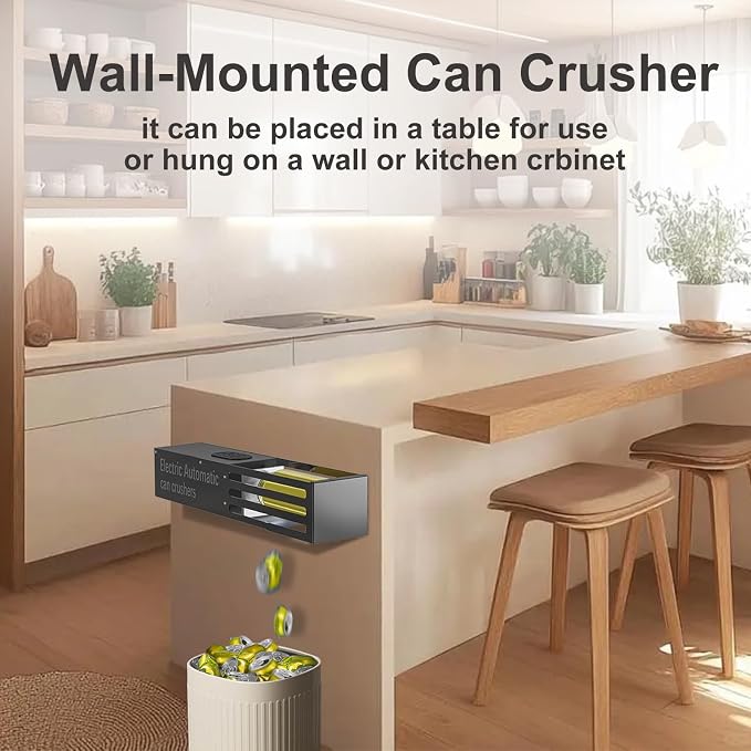 Electric Can Crusher, Automatic Can Crushers Wall Mounted for Recycling 8oz, 12oz & 16oz Cans, Fill 1 can at a Time, for Recycling Aluminum Seltzer, Cola, Beer Cans