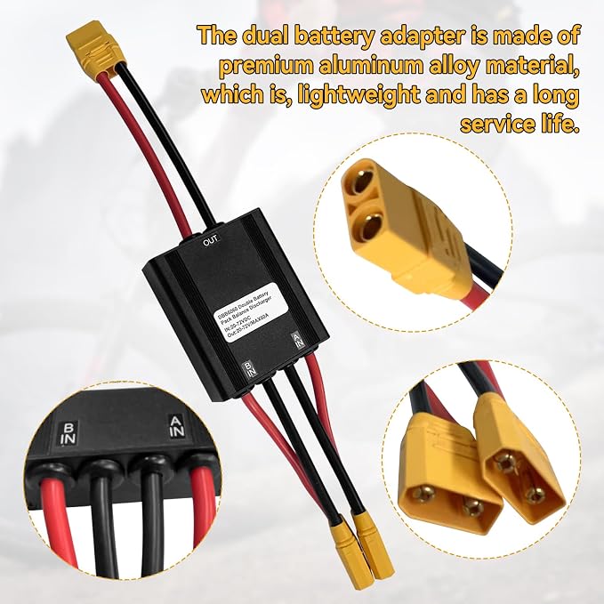 Double Battery Discharge Converter for E-Bike,DC 20V-72V DC Dual Battery Pack Switch Balancer XT90 Plug for Increase The Capacity by Connecting Two Batteries in Parallel Equalization Module (60A)