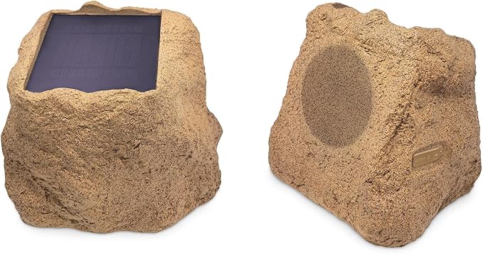 Victrola The Solar Rock Speakers Pair, 14 Hours Playtime, IPX4 Rechargeable Solar Outdoor Bluetooth Speakers for Garden, Patio, Built for All Seasons, Wireless Music Streaming, Sand