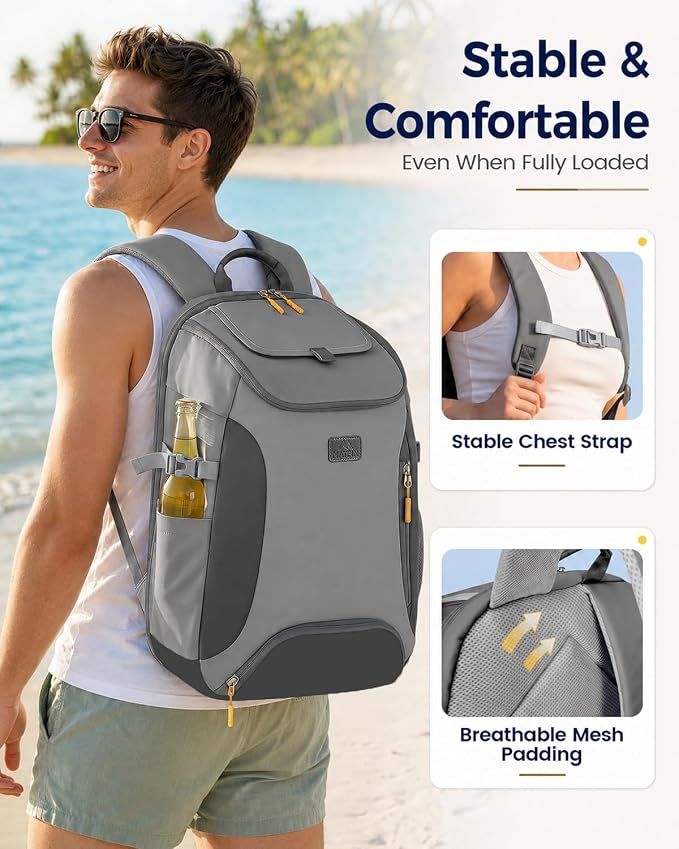 MATEIN HER Cooler Backpack for Women with Hook-and-Loop Top Lid, Leakproof Backpack Cooler 30 Cans with Insulated Can Sleeves, Waterproof Soft Lunch Bag for Beach Picnic Camping Travel Fits 17" Laptop