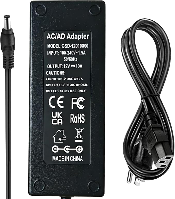 12V 10A AC to DC Adapter for 5050 3528 LED Strip Light Driver CCTV Cameras 3D Printer Security System LCD Monitor,12 Volts 10 Amps Power Transformer 5.5x2.5mm&5.5x2.1mm Pump Desktop AC to DC Converter