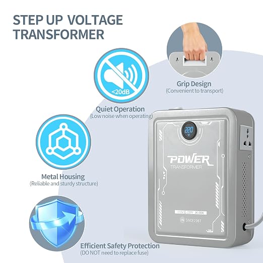 SUNSHUN 2000W 110v to 220v Converter Step Up Voltage Transformer 110v/120V to 220V/240V with 2 Output Sockets for Europe Asia Appliances Used in US 2000 Watts Grey