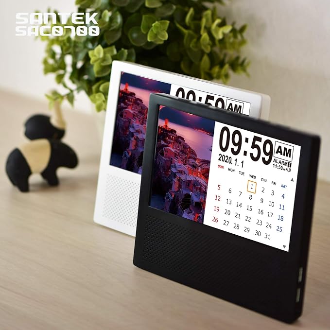 Santek Medicine Reminder Alarm Day Clock Calendar Digital Picture Frame with Big Clear Color Display for Senior Kids Dementia Alzheimer's Memory Loss and Forgetful Minds with AC Adapter (Black)
