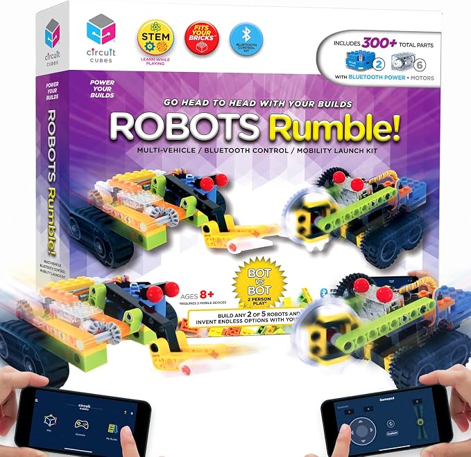 Circuit Cubes Robots Rumble Kit – 2 Player Remote Control Robotics Kit - STEM Learning Toy for Kids Age 8 and Up