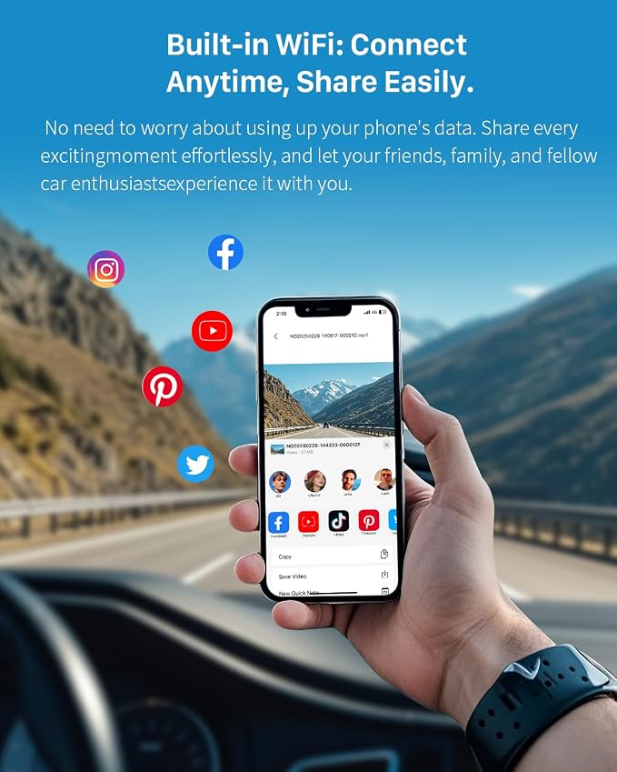 KAWA 2K Dash Cam for Cars with Voice Control - Stealth Display Tiny Dashcam Front Included 32GB Micro SD Card, Super Night Vision, 1296P QHD, G-Sensor, Built in WiFi & App Car Camera