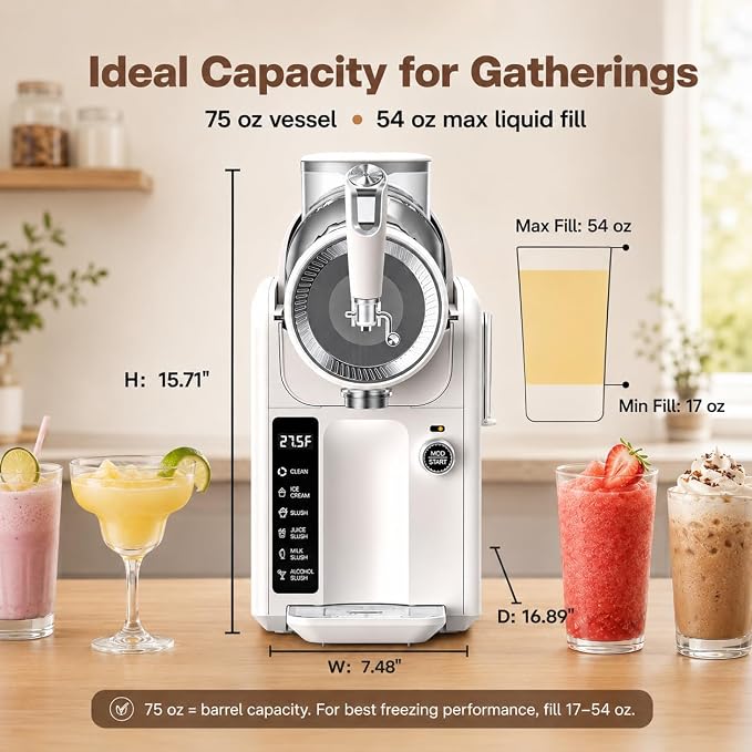 SYINTAO Slushie Machine No Ice Needed, 2-in-1 Frozen Drink & Soft Serve Ice Cream Maker, Self-Chilling Slushy Maker with 5 Presets, LED Display & Auto Clean for Home & Party (White)