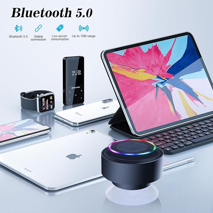 Mini Bluetooth Shower Speaker with Suction Cup, Wireless Shower Speaker Bluetooth Waterproof, IP67 Floating Waterproof Bathroom Speaker, Ideal Gifts for Men Women Kids