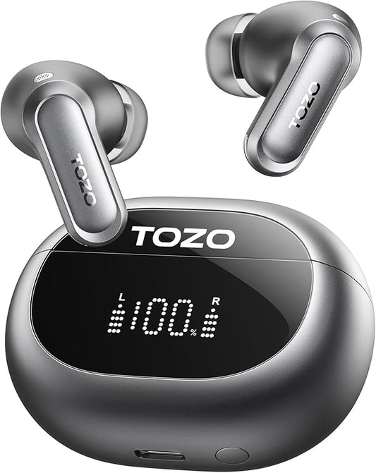 TOZO NC20 Active Noise Cancelling Wireless Earbuds, LDAC Hi-Res Sound Bluetooth Headphones, 6 Mics AI Call Ear Buds 80H Playtime, Dual Pairing, 32 EQ via App, IPX8 Waterproof, Wireless Charging Case