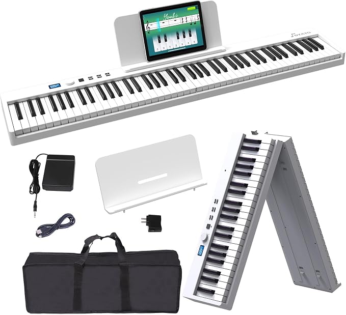 Folding Piano Keyboard 88 Key, Portable Piano Keyboard with Standard Semi Weighted Key, Foldable Piano Support Bluetooth/MIDI with Pedal, Speakers, Ideal for Beginner and Adult