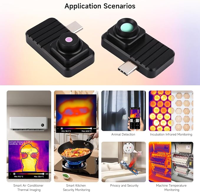 Waveshare Smartphone Infrared Thermal Imaging Camera, Type-C Port, Plug-and-Play, 160×120 Pixels, 45° Field of View, with Aluminum Alloy Case