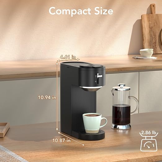 COWSAR Single Serve Coffee Maker, Two Holders for Capsule & Ground, Adjustable Funnel Height, Brew 6oz to 14oz, One-Touch Switch, Security protection, Easy to Clean, Commercial Ideal for Home/Office