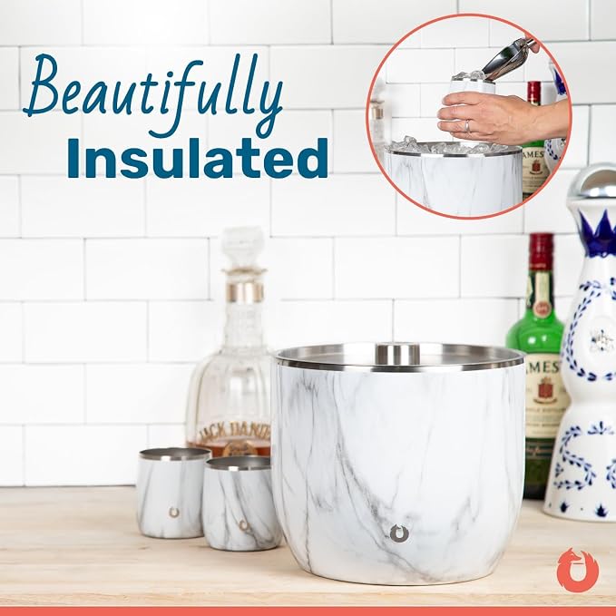 Snowfox XL Premium Vacuum Insulated Double Wall Stainless Steel Ice Bucket with Lid/Scoop, Bar Accessories, Large Elegant Party Bucket, Chill Several Bottles, Beautiful Entertaining, 7L, Shimmer Gold