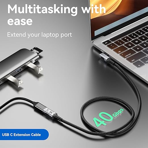 long right angle usb4 extension 6.6FT/2M for Thunderbolt 4 Extension Cable high Speed 40Gbps Data Transfer, 8k/4k@60hz video,240w Fast Charging,male to female usbc high speed 90 degree extension cable