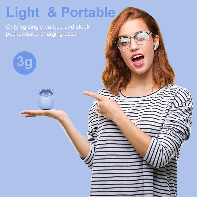Jxrev Wireless Earbuds, Bluetooth 5.3 Headphones in Ear with Noise Cancelling Mic, Earbuds Stereo Bass, IP7 Waterproof Sports Earphones, 32H Playtime USB C Charging Buds White for Android iOS Purple