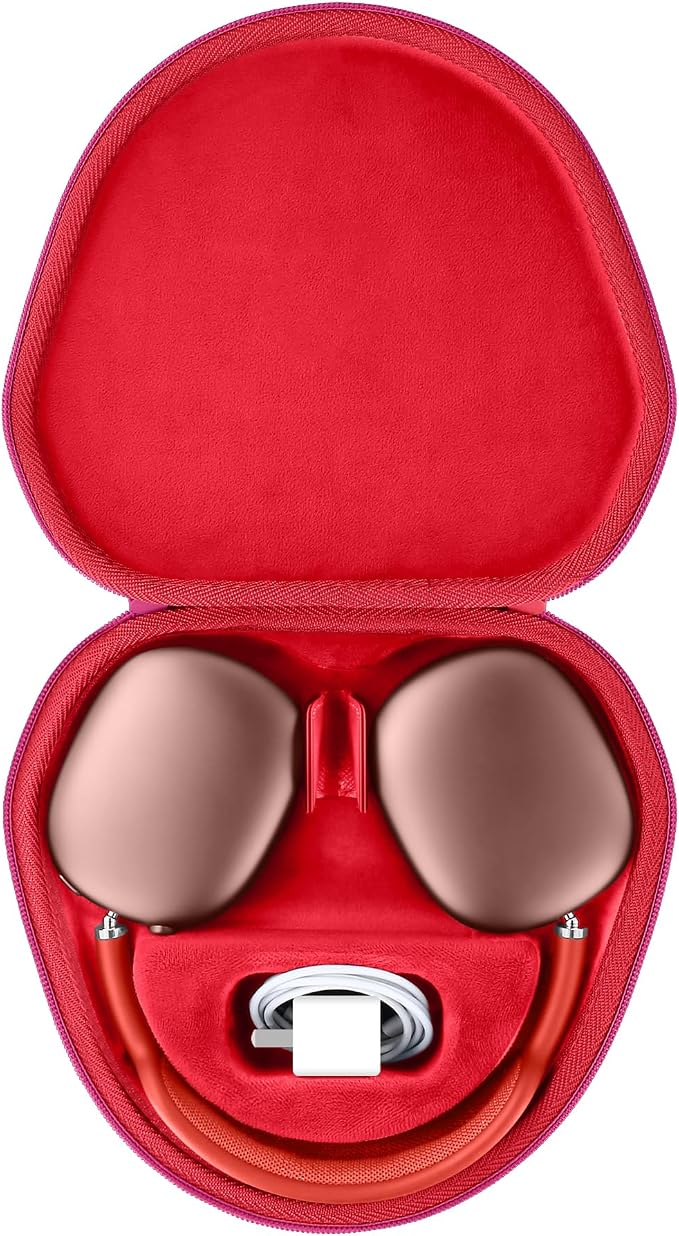 co2CREA Hard Case with Sleep Mode Replacement for Apple AirPods Max 2 / AirPods Max Wireless Over-Ear Headphones (Rose Red Case + Inside Red)