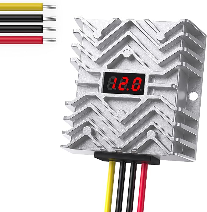 24V to 12V Step Down Converter with LED Voltage Display & MCU, 30A DC-DC Buck Converter IP67 Waterproof for Golf Cart,Car, Truck, Boat, Solar, 360W