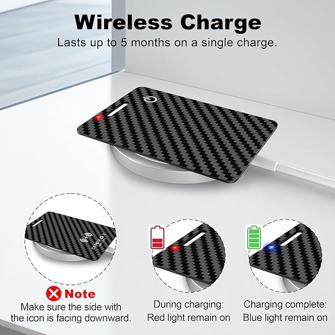 Wallet Tracker Card (iOS Only), Rechargeable Smart Card Wallet Tracker Works for Apple Find My, Thin Bluetooth Tracking Card GPS Tracker, Key Finder for Keys, Bags, Passport, Carbon Fiber