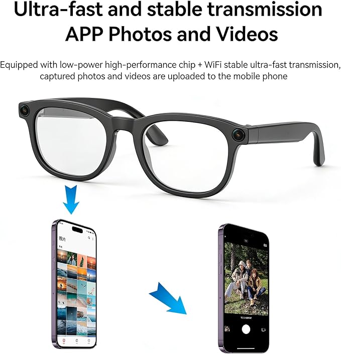 REEDTOCK Smart AI Glasses with Camera, HD 1080P Video Recording, 8MP Bluetooth Camera Glasses, Noise Cancellation, Voice Assistant, Translation, TR90 Frame -for Outdoor, Travel, Vlogging