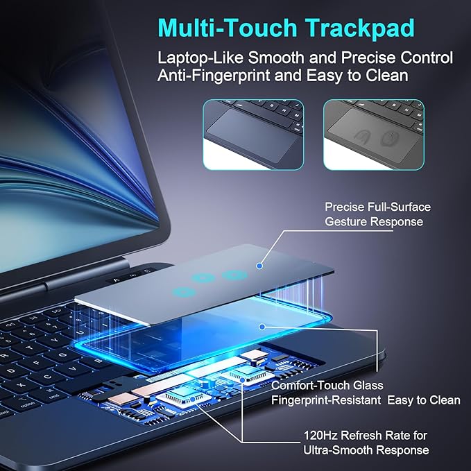 WIWU for iPad Case with Keyboard Air 11 inch (M4 2026/ M3 2025/ M2 2024),Pro 11 inch iPad Keyboard with Trackpad Easy Set Floating Stand 7 Colors Backlight (Air 6/5/4 Pro 11" 4/3/2/1 Gen)