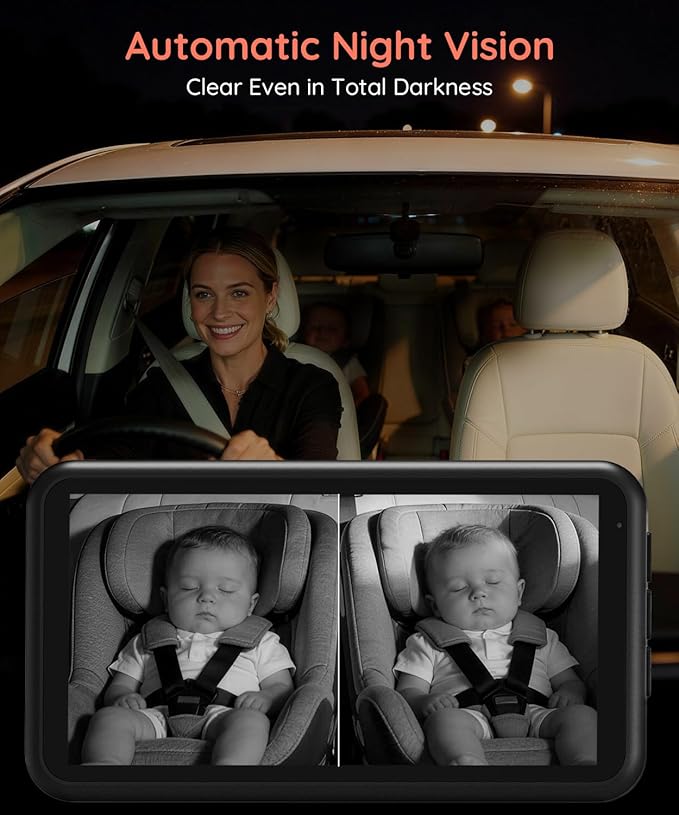 LUCKVIEW BM2 PRO Dual Baby Car Camera, 5.2" 1080P HD Display for Rear-Facing Car Seats, IR Night Vision, Anti-Shake Mount, Easy Install – Ideal for Parents with 2 Kids and Pets