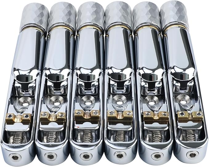 Pack of 6 Individual Single Tubular Fixed Bridge 6 String Electric Bass Bridge for Headless 6-string Bass Replacement Parts Chrome