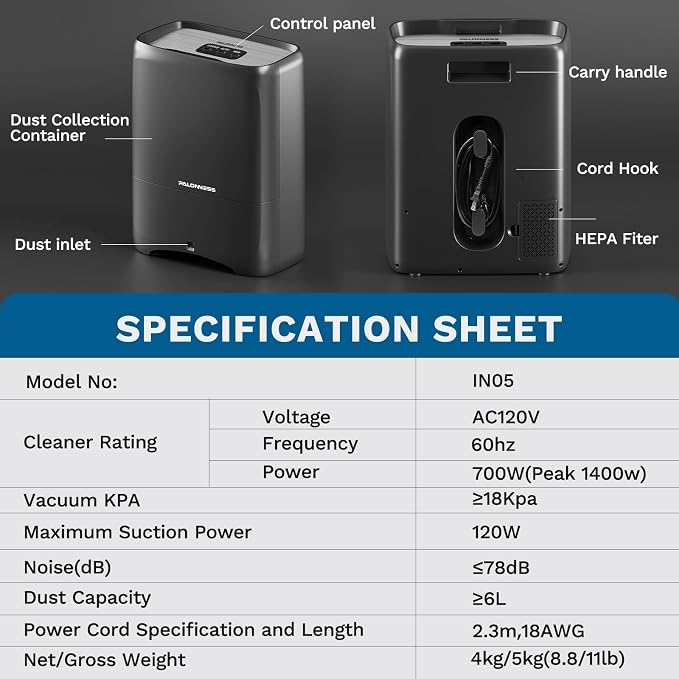 Pro Touchless Vacuum Automatic Dustpan 1400W Ultra Fast & Powerful, 18KPA Vacuum Dustpan TOF Sensor Hands-Free LED Alerts, 6L Electric Dustpan for Home/Kitchen/Office/Sweeping Salon/Pet Shop(No Broom)