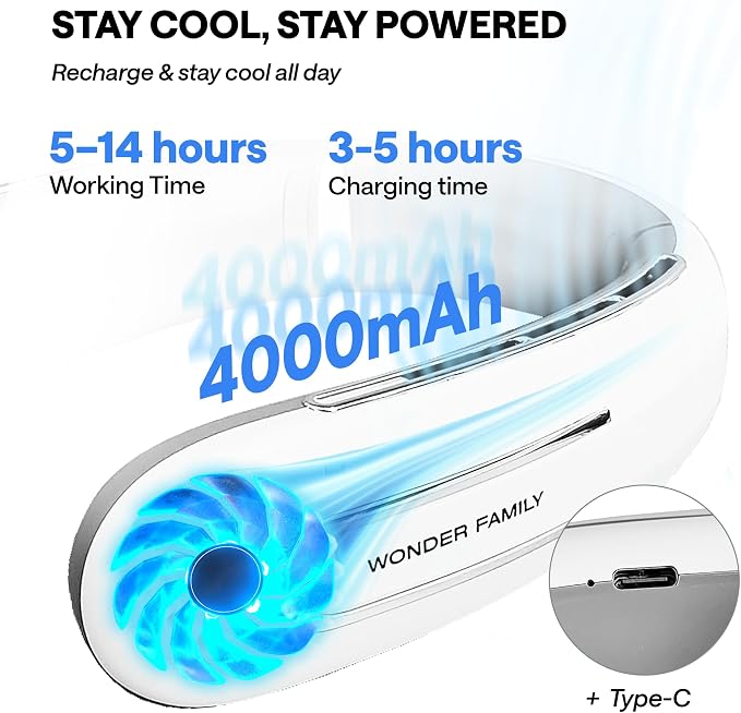 Personal Neck Fan – Rechargeable 4000 mAH – Portable Fan Necklace for Travel, Gym, Office – Wearable Air Conditioner – Unique Gifts for Men & Women (2)