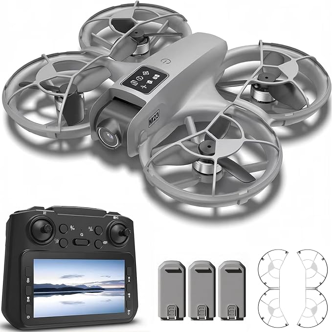 CloudWings Drone with camera for kids and Remote – Beginner RC Drone for Kids with Brushless Motor, Optical Flow Hover, One-Key Takeoff, FPV Video (grey, 3 Batteries)