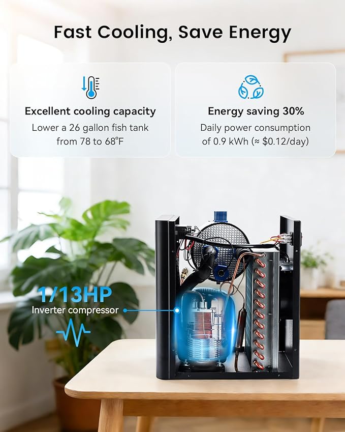 BAOSHISHAN 1/13 HP Aquarium Chiller 26 Gallon 100L Water Cooling System | Quiet Compressor Refrigeration, Precise Cooling Aquarium Water Chiller for Fish, Axolotls, Coral Reef Tanks and Hydroponics
