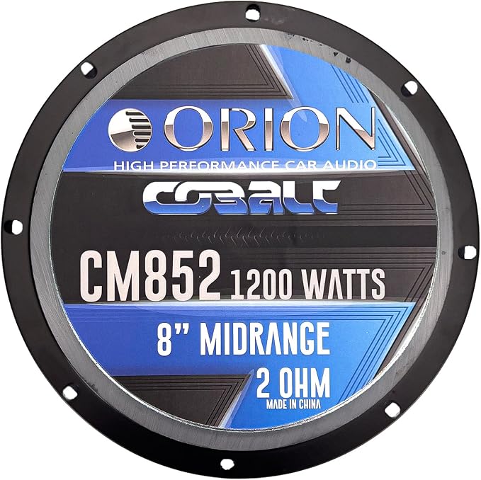 Orion Cobalt CM852 High Efficiency 8" Mid-Range Bullet Loudspeakers, 1200W Max Power, 300W RMS, 2 Ohm, 1.5" Voice Coil - Pro Car Audio Stereo, Midrange Speakers (Pair)