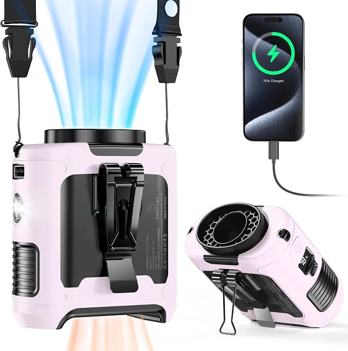 10000mAh Portable Waist Fan, Mothers Day Gifts for Women Mom, Blue Collar Worker Belt Clip Fan with Light, Essentials for Camping Gardening, 40H 16000RPM Rechargeable Cooling Gadgets for Women 2026