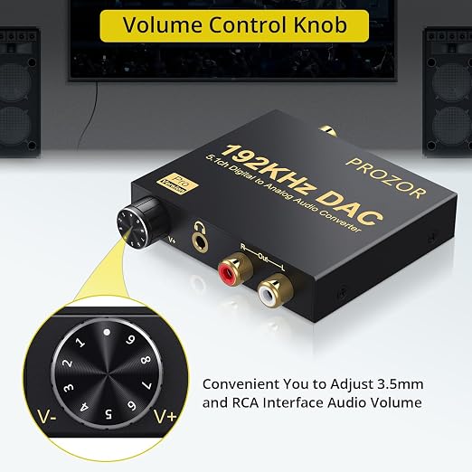 PROZOR 192kHz Digital to Analog Audio Converter - Converts Dolby AC-3 DTS 5.1CH Digital Audio to Stereo Analog Output, Optical to L/R DAC Decoder, DAC Converter SPDIF TOSLINK to Stereo L/R & 3.5mm