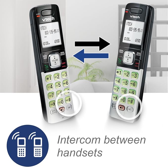 VTech CS6719-2 2-Handset Cordless Phone with Caller ID/Call Waiting, Handset Intercom & Backlit Display/Keypad, Silver