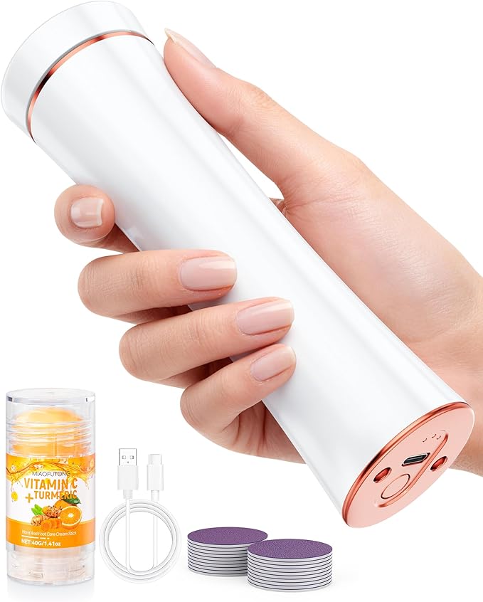 Electric Foot Callus Remover Rechargeable, Portable Electronic Foot File Pedicure Tools, Waterproof Foot Scrubber File, Professional Pedicure Kits, Foot Care for Dead Skin Ideal Gift (White)