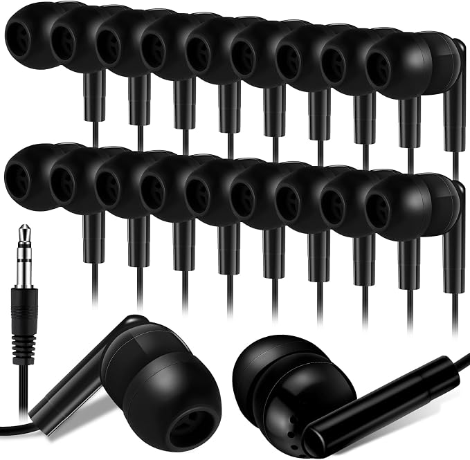 Kanayu 500 Pack Wired Earbuds Bulk for Classroom Ear Headphones Wired Basic Student Earbuds No Microphone with 3.5MM Jack for Class Laptop School Library, Individually Bagged (Black)
