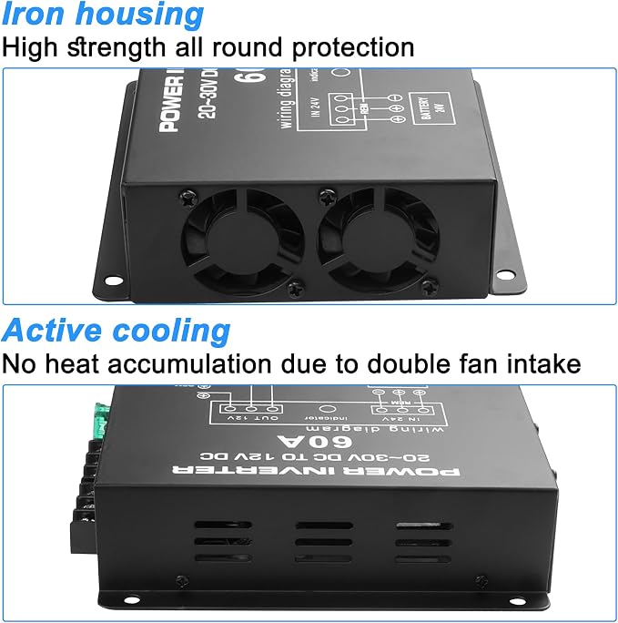 MEIRIYFA DC 24v to 12v 60A Power Converter Inverter,DC Step Down 24v to 12v 720W Large Power Supply Converter Car Voltage Electric Buck Regulator Reducer for Motor Car Truck Vehicle Boat Solar System