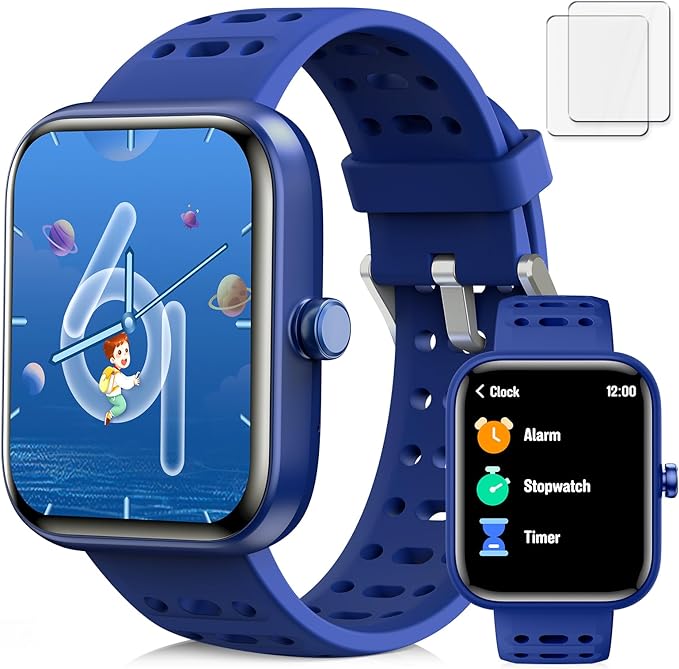 Smart Watch for Kids, Kids Smart Watch with Sleep, Heart Rate Monitor & Fitness Tracker, Kid Watch with Puzzle Games, Sports Modes & DIY Dials, Kid's Gifts for Birthday, Children's Day, Reward-Blue