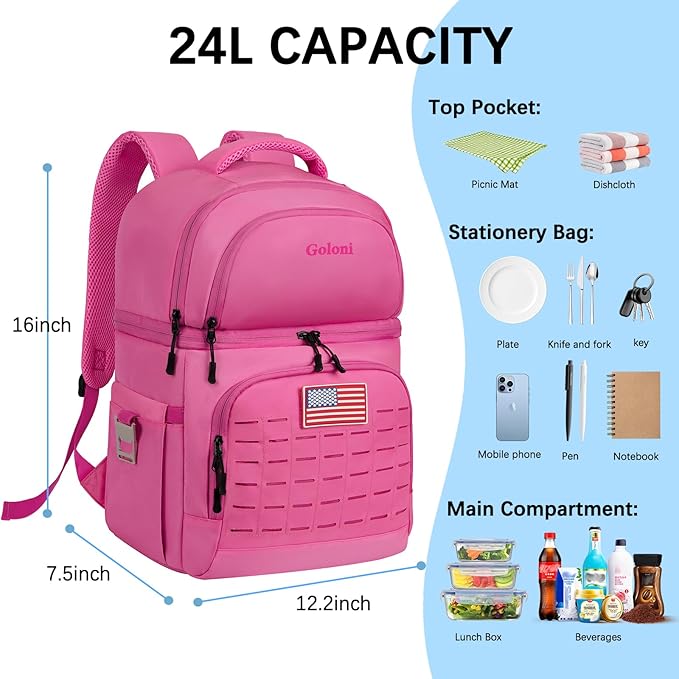 Goloni 40L Insulated Cooler Backpack, Leakproof Lightweight Soft-Sided Cooler with Cooler Compartment