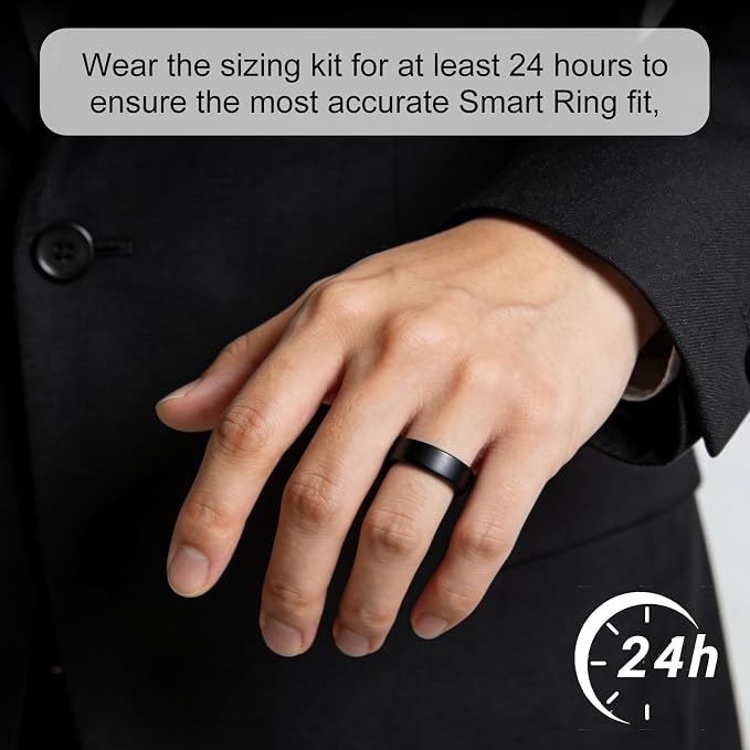 RQZ Smart Ring Fitness Tracker for Men Women, Sleep & Heart Rate Monitor, Step Counter with Vibration Alert, 5 ATM Waterproof, Compatible with iOS & Android Sizing Kit（6-13#）
