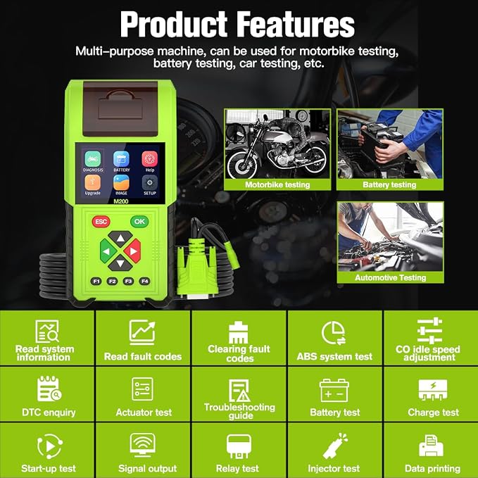 2023 TopDiag M200 Motorcycle Diagnostic Scanner Moto Fault Code Reader Battery Tester Motoscan Tool (Standard Version)