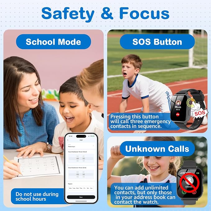 Kids Smart Watch for Boys Girls, 4G Smartwatch Phone for Children with GPS, Call, SOS, Video/Voice Chat, Parental App, Alarm, HD Touchscreen Watches for Kid Gifts Ages 4-12, Bright Grey